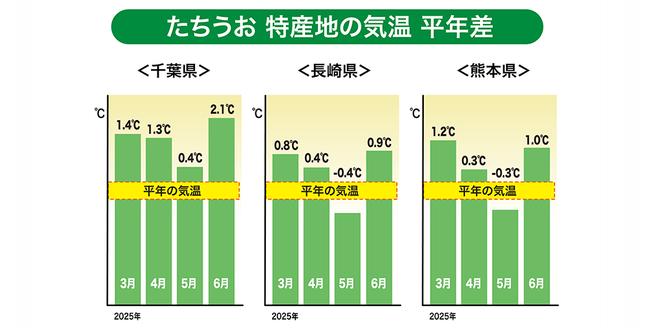 「千葉・長崎・熊本」特産地の気温（平年差）
