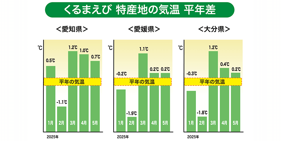 「愛知・愛媛・大分」特産地の気温（平年差）
